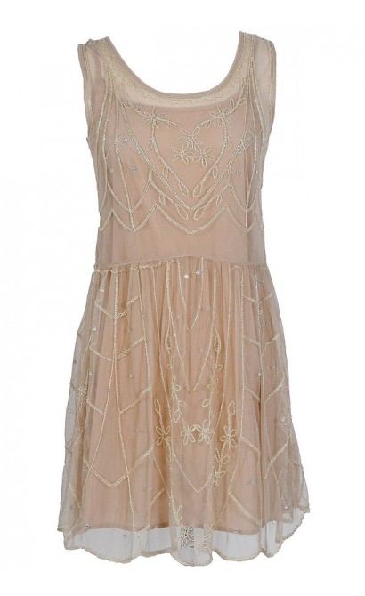 Daisy Buchanan Beige Embellished Dress